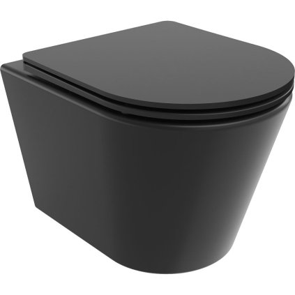 Mexen Rico, závesná WC misa 490x360x370 mm, Rimless Tornádo + WC sedadlo z duroplastu, čierna matná, 30721085T