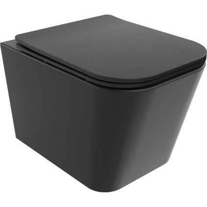 Mexen Teo, závesná WC misa 510x345x340 mm, Rimless Tornádo + WC sedadlo z duroplastu, čierna matná, 30850685T