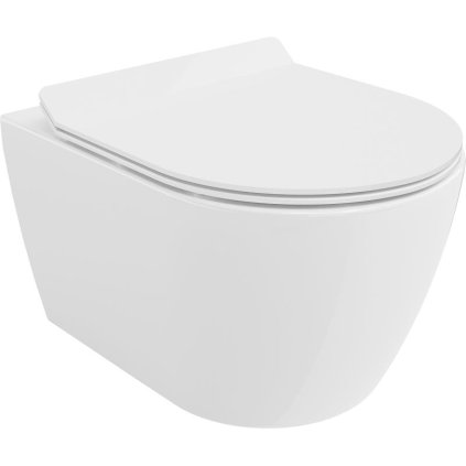 Mexen Carmen, závesná WC misa 490x365x340 mm, Rimless Tornádo + WC sedadlo z duroplastu, biela lesklá, 30880100T
