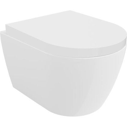 Mexen Carmen, závesná WC misa 490x365x340 mm, Rimless Tornádo + WC sedadlo z duroplastu, biela lesklá, 30880200T