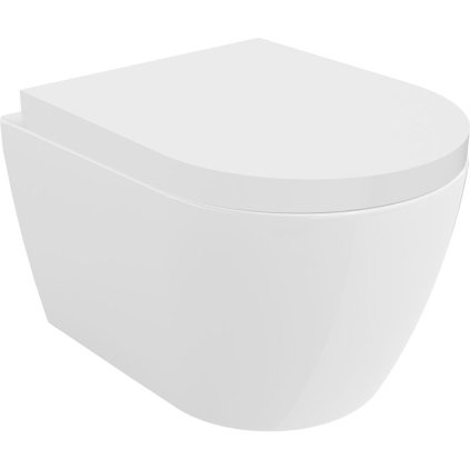 Mexen Carmen, závesná WC misa 490x365x340 mm, Rimless Tornádo + WC sedadlo z duroplastu, biela lesklá, 30880200T