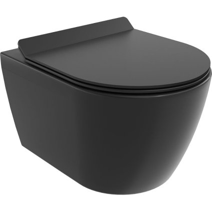 Mexen Carmen, závesná WC misa 490x365x340 mm, Rimless Tornádo + WC sedadlo z duroplastu, čierna matná, 30880185T