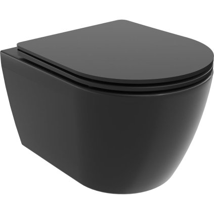 Mexen Carmen, závesná WC misa 490x365x340 mm, Rimless Tornádo + WC sedadlo z duroplastu, čierna matná, 30881085T