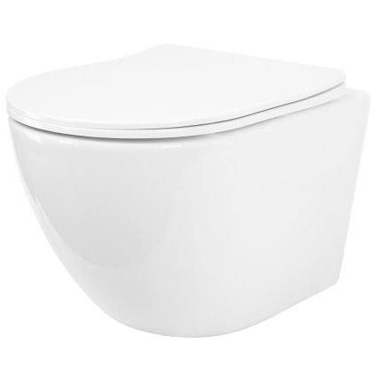 Rea Carlo Mini, závesná WC misa 490x365x370mm, Rimless Tornado NF + toaletné WC sedadlo, biela lesklá, REA-C1260