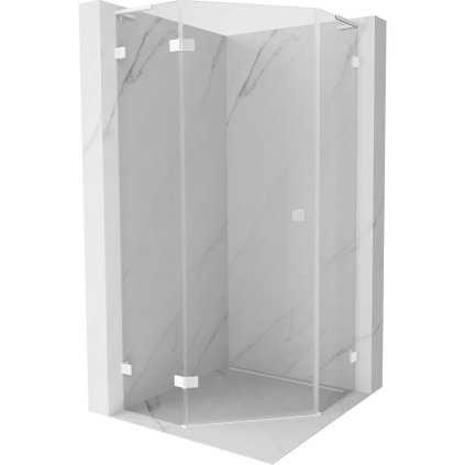 Mexen Lunar, L päťuholníkový sprchový kút naklápací doľava 100 x 100 cm, 8mm číre sklo, biely profil, 831L-100L-100P-20-00-L