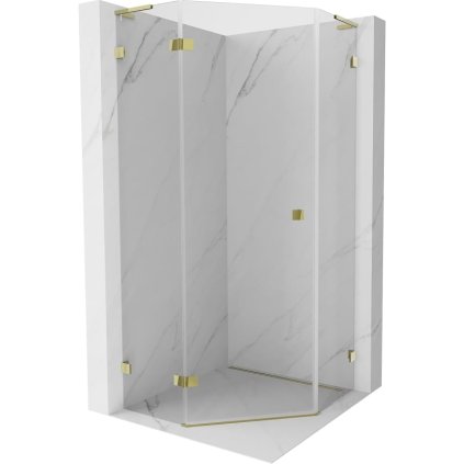 Mexen Lunar, L päťuholníkový sprchový kút naklápací doľava 80 x 80 cm, 8mm číre sklo, zlatý profil, 831L-080L-080P-50-00-L