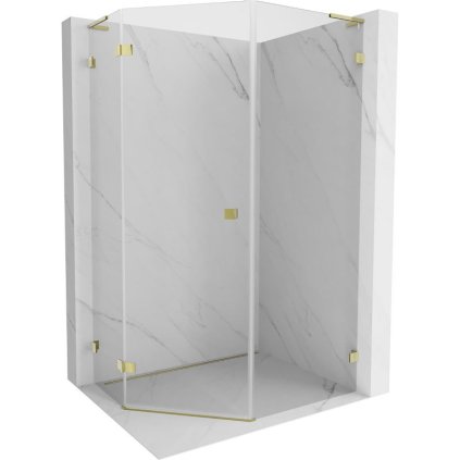Mexen Lunar, L päťuholníkový sprchový kút naklápací doľava 80 x 100 cm, 8mm číre sklo, zlatý profil, 831L-080L-100P-50-00-L