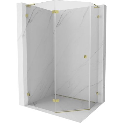 Mexen Lunar, L päťuholníkový sprchový kút naklápací doľava 90 x 80 cm, 8mm číre sklo, zlatý profil, 831L-090L-080P-50-00-L
