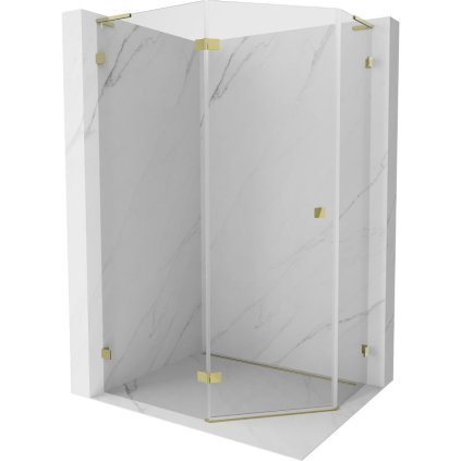 Mexen Lunar, L päťuholníkový sprchový kút naklápací doľava 100 x 80 cm, 8mm číre sklo, zlatý profil, 831L-100L-080P-50-00-L