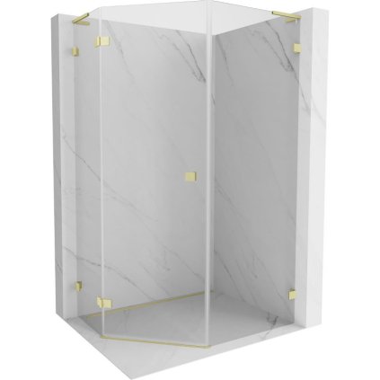 Mexen Lunar, L päťuholníkový sprchový kút naklápací doľava 80 x 90 cm, 8mm číre sklo, zlatý matný profil, 831L-080L-090P-55-00-L