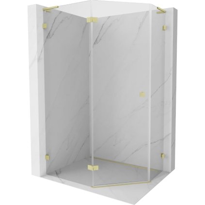 Mexen Lunar, L päťuholníkový sprchový kút naklápací doľava 90 x 80 cm, 8mm číre sklo, zlatý matný profil, 831L-090L-080P-55-00-L