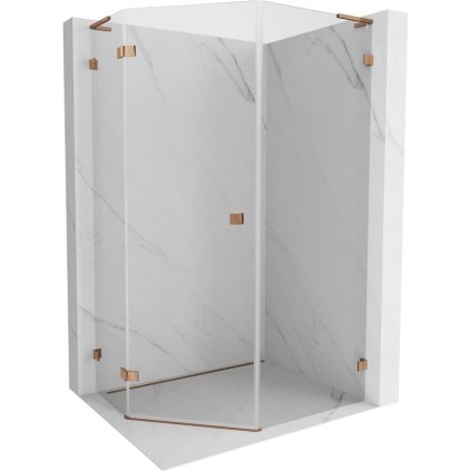 Mexen Lunar, L päťuholníkový sprchový kút naklápací doľava 80 x 90 cm, 8mm číre sklo, profil ružové zlato, 831L-080L-090P-60-00-L