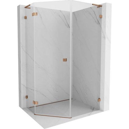 Mexen Lunar, L päťuholníkový sprchový kút naklápací doľava 80 x 100 cm, 8mm číre sklo, profil ružové zlato, 831L-080L-100P-60-00-L