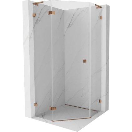 Mexen Lunar, L päťuholníkový sprchový kút naklápací doľava 100 x 100 cm, 8mm číre sklo, profil ružové zlato, 831L-100L-100P-60-00-L