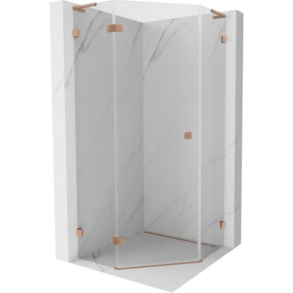 Mexen Lunar, L päťuholníkový sprchový kút naklápací doľava 80 x 80 cm, 8mm číre sklo, profil medená matná, 831L-080L-080P-65-00-L