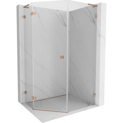 Mexen Lunar, L päťuholníkový sprchový kút naklápací doľava 80 x 100 cm, 8mm číre sklo, profil medená matná, 831L-080L-100P-65-00-L