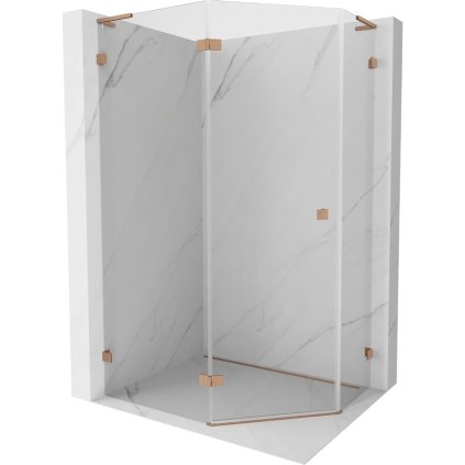 Mexen Lunar, L päťuholníkový sprchový kút naklápací doľava 90 x 80 cm, 8mm číre sklo, profil medená matná, 831L-090L-080P-65-00-L