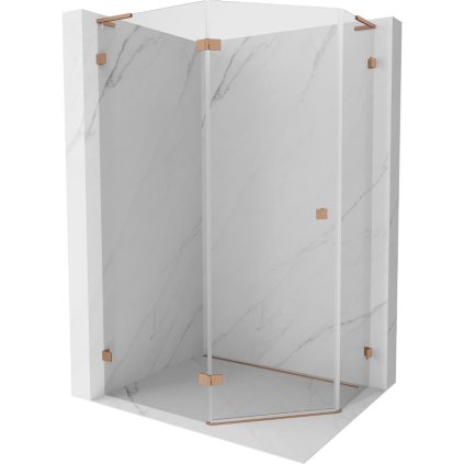 Mexen Lunar, L päťuholníkový sprchový kút naklápací doľava 100 x 90 cm, 8mm číre sklo, profil medená matná, 831L-100L-090P-65-00-L
