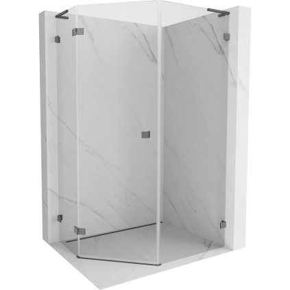 Mexen Lunar, L päťuholníkový sprchový kút naklápací doľava 80x90 cm, 8mm číre sklo, profil grafit brúsený, 831L-080L-090P-66-00-L