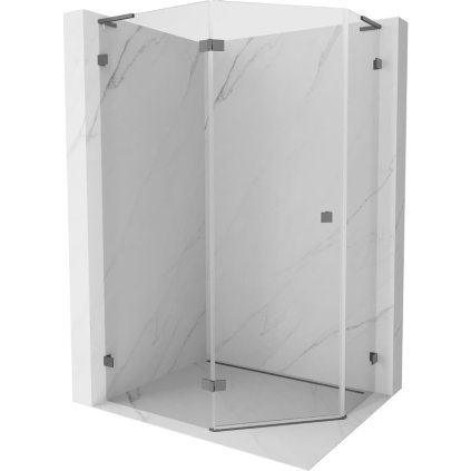 Mexen Lunar, L päťuholníkový sprchový kút naklápací doľava 100 x 80 cm, 8mm číre sklo, grafitový profil, 831L-100L-080P-95-00-L