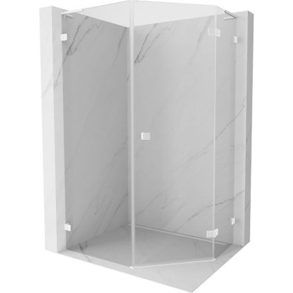 Mexen Lunar, L pravý výklopný päťuholníkový sprchový kút 90 x 100 cm, 8mm číre sklo, biely profil, 831L-090P-100L-20-00-P