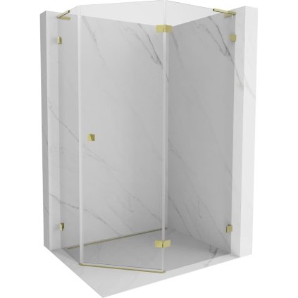 Mexen Lunar, L pravý výklopný päťuholníkový sprchový kút 100 x 80 cm, 8mm číre sklo, zlatý profil, 831L-100P-080L-50-00-P