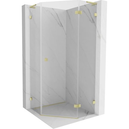 Mexen Lunar, L pravý výklopný päťuholníkový sprchový kút 80 x 80 cm, 8mm číre sklo, zlatý matný profil, 831L-080P-080L-55-00-P