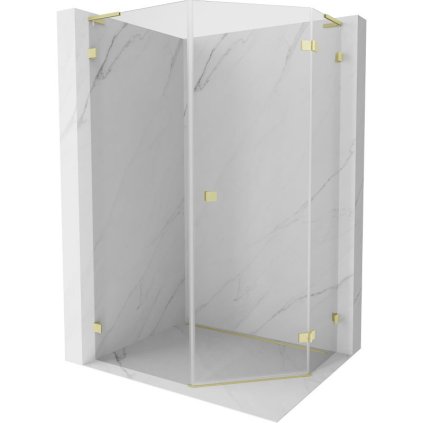 Mexen Lunar, L pravý výklopný päťuholníkový sprchový kút 80 x 100 cm, 8mm číre sklo, zlatý matný profil, 831L-080P-100L-55-00-P