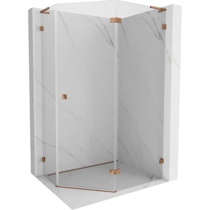 Mexen Lunar, L pravý výklopný päťuholníkový sprchový kút 100 x 80 cm, 8mm číre sklo, profil ružové zlato, 831L-100P-080L-60-00-P