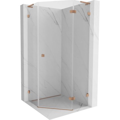 Mexen Lunar, L päťuholníkový sprchový kút s pravým sklonom 80 x 80 cm, 8mm číre sklo, profil medená matná, 831L-080P-080L-65-00-P