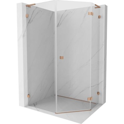 Mexen Lunar, L pravý výklopný päťuholníkový sprchový kút 80 x 100 cm, 8mm číre sklo, profil medená matná, 831L-080P-100L-65-00-P