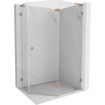 Mexen Lunar, L pravý výklopný päťuholníkový sprchový kút 100 x 80 cm, 8mm číre sklo, profil medená matná, 831L-100P-080L-65-00-P