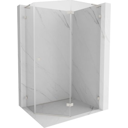 Mexen Lunar, L sklopný päťuholníkový sprchový kút pravý 90 x 80 cm, 8mm číre sklo, oceľový profil, 831L-090P-080L-97-00-P