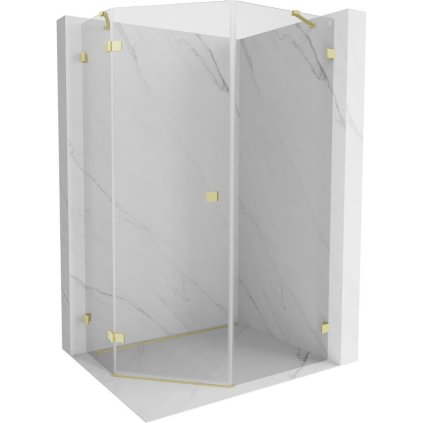 Mexen Lunar, päťuholníkový sprchový kút s ľavým sklonom 80 x 90 cm, 8mm číre sklo, zlatý matný profil, 831-080L-090P-55-00-L