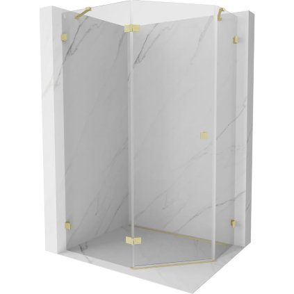 Mexen Lunar, päťuholníkový sprchový kút s ľavým sklonom 90 x 80 cm, 8mm číre sklo, zlatý matný profil, 831-090L-080P-55-00-L