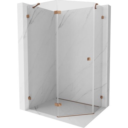 Mexen Lunar, päťuholníkový sprchový kút s ľavým sklonom 90 x 80 cm, 8mm číre sklo, profil ružové zlato, 831-090L-080P-60-00-L