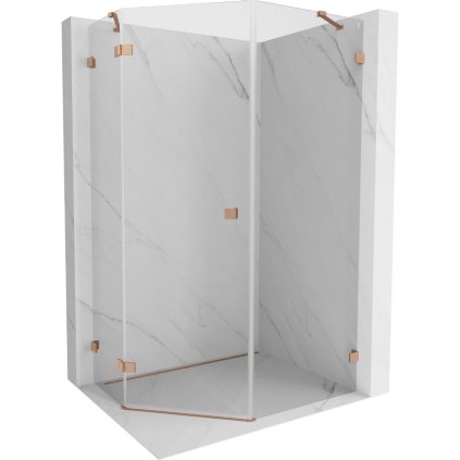 Mexen Lunar, päťuholníkový sprchový kút s ľavým sklonom 80 x 90 cm, 8mm číre sklo, profil medená matná, 831-080L-090P-65-00-L
