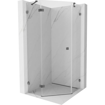Mexen Lunar, päťuholníkový sprchový kút naklápací doľava 80 x 80 cm, 8mm číre sklo, profil grafit brúsený, 831-080L-080P-66-00-L