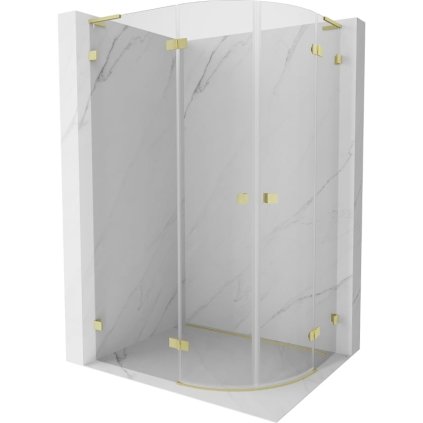 Mexen Lunar, L polkruhový sprchový kút výklopný doľava 80 x 70 cm, 8mm číre sklo, zlatý matný profil, 833L-080L-070P-55-00