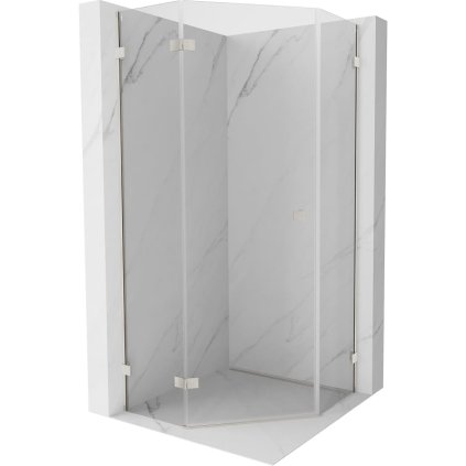 Mexen Lunar, päťuholníkový sprchový kút naklápací doľava 80 x 80 cm, 8mm číre sklo, oceľový profil, 831-080L-080P-97-00-L