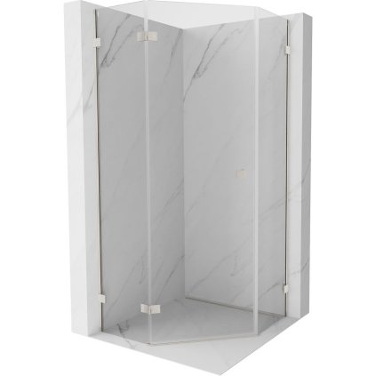 Mexen Lunar, päťuholníkový sprchový kút naklápací doľava 90 x 90 cm, 8mm číre sklo, oceľový profil, 831-090L-090P-97-00-L