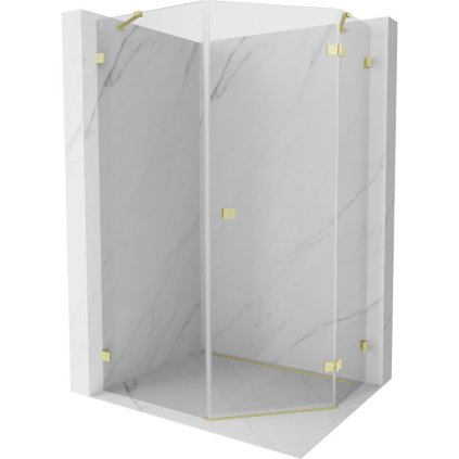 Mexen Lunar, päťuholníkový sprchový kút s pravým sklonom 80 x 90 cm, 8mm číre sklo, zlatý matný profil, 831-080P-090L-55-00-P