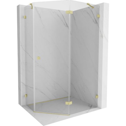 Mexen Lunar, päťuholníkový sprchový kút s pravým sklonom 90 x 80 cm, 8mm číre sklo, zlatý matný profil, 831-090P-080L-55-00-P