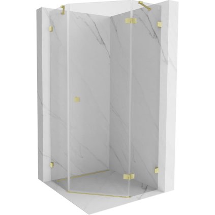 Mexen Lunar, päťuholníkový sprchový kút s pravým sklonom 90 x 90 cm, 8mm číre sklo, zlatý matný profil, 831-090P-090L-55-00-P
