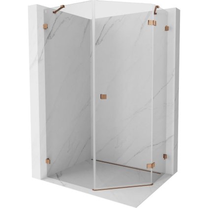 Mexen Lunar, pravý výklopný päťuholníkový sprchový kút 80 x 100 cm, 8mm číre sklo, profil ružové zlato, 831-080P-100L-60-00-P