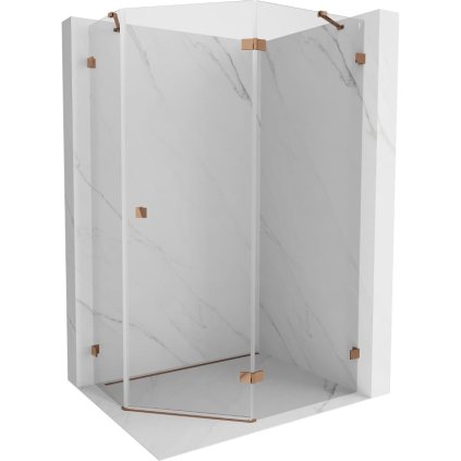 Mexen Lunar, päťuholníkový sprchový kút s pravým sklonom 90 x 80 cm, 8mm číre sklo, profil ružové zlato, 831-090P-080L-60-00-P