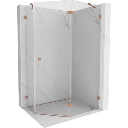Mexen Lunar, päťuholníkový sprchový kút s pravým sklonom 90 x 80 cm, 8mm číre sklo, profil medená matná, 831-090P-080L-65-00-P