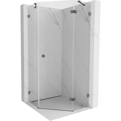 Mexen Lunar, päťuholníkový sprchový kút naklápací vpravo 80 x 80 cm, 8mm číre sklo, profil grafit brúsený, 831-080P-080L-66-00-P