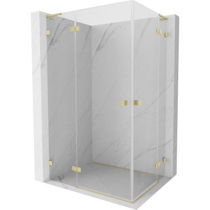 Mexen Lunar, L Duo výklopný sprchový kút 120 x 100 cm, 8mm číre sklo, zlatý matný profil, 834L-120L-100P-55-00