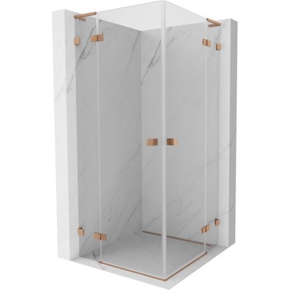Mexen Lunar, L Duo výklopný sprchový kút 85 x 85 cm, 8mm číre sklo, profil medená matná, 834L-085L-085P-65-00